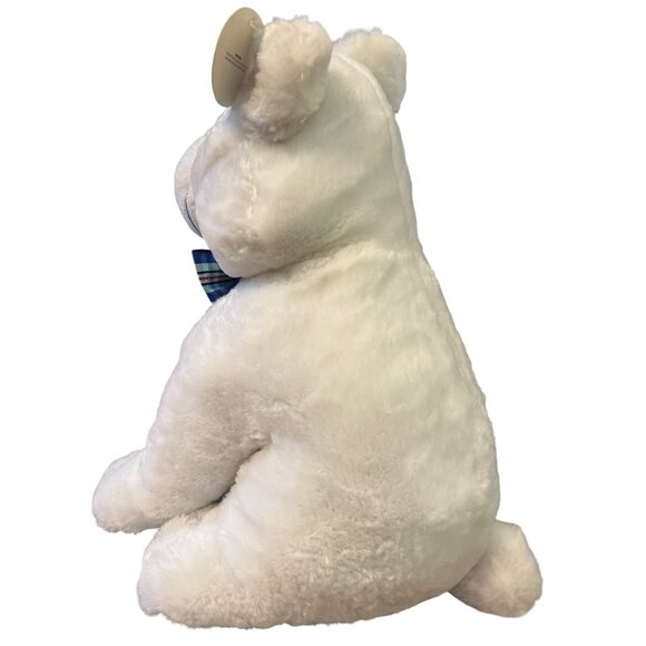 12 Inch Sitting Pals Plush White Polar Bear With Blue Plaid Bow NWT - Picture 4 of 6